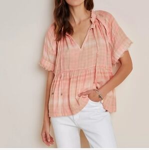 Anthropologie Pink Plaid Blouse